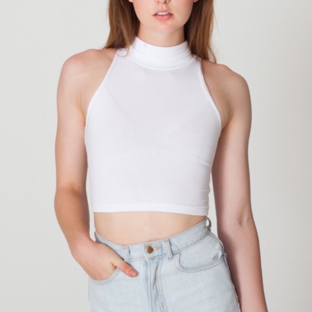 White Ribbed Mock Neck Fitted Crop Top - Picture 5 of 6